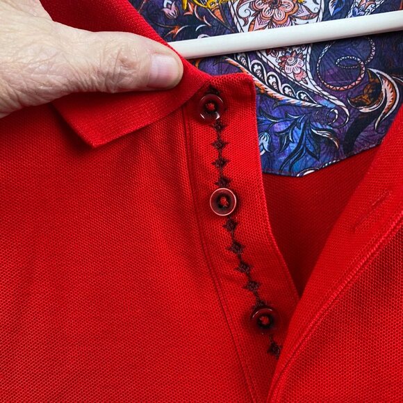 Robert Graham Men's Polo Shirt 2XL Red Paisley Placket - Picture 8 of 13